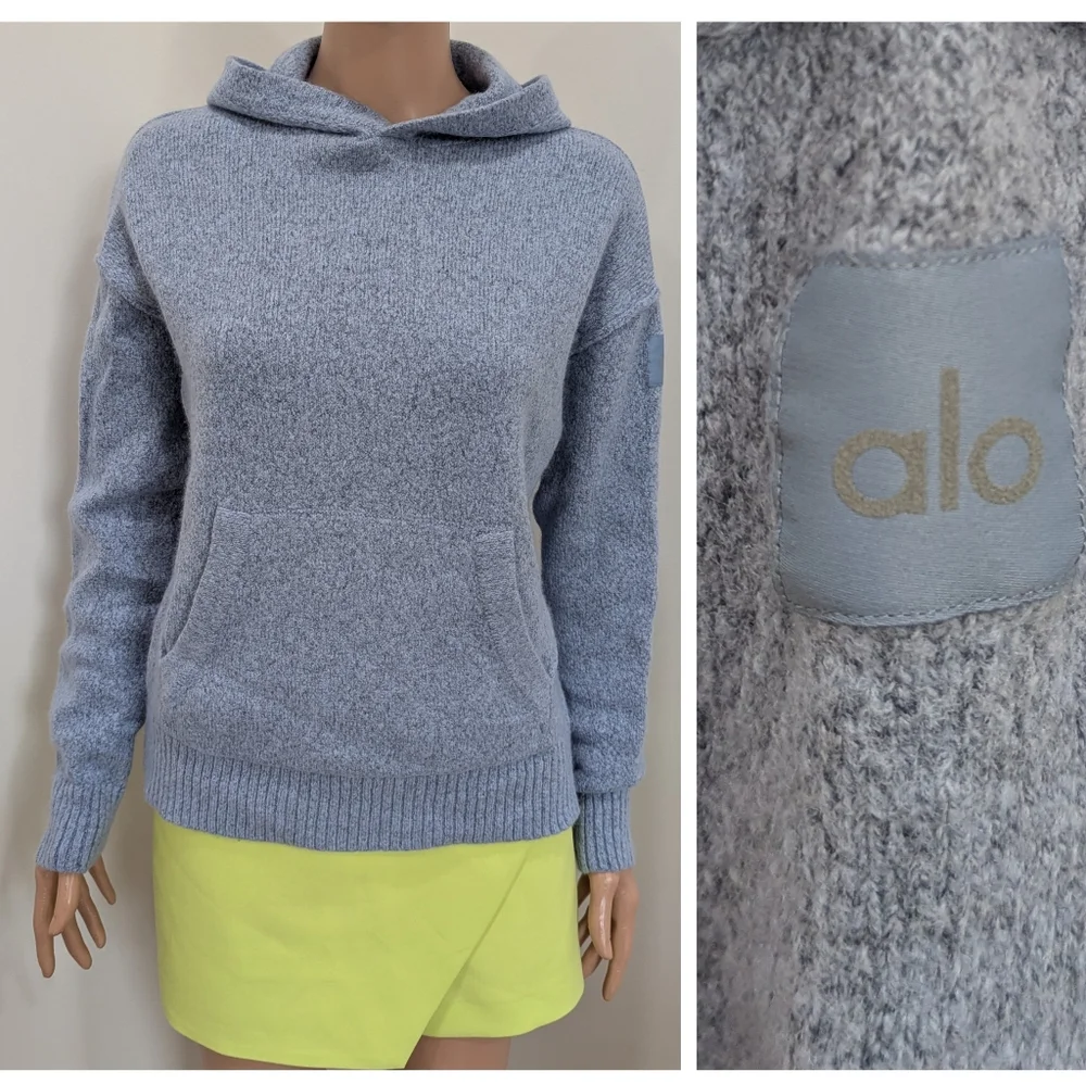 Alo new class cashmere hoodie sweatshirt knit Celestial Blue granite heather